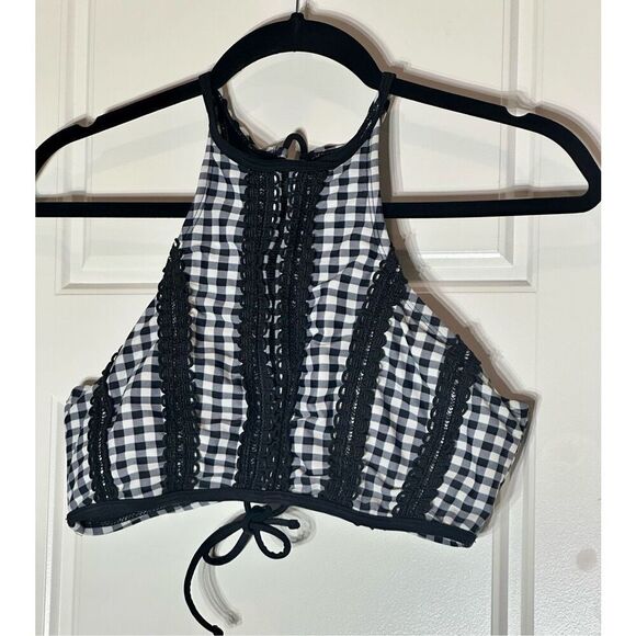 Betsey Johnson size L swim bikini top Gingham black/ white - Picture 3 of 9